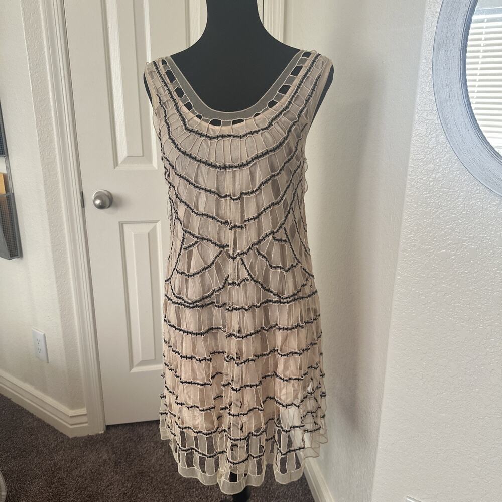 Chan Lu Mesh Overlay Black and Nude Dress Sz Small